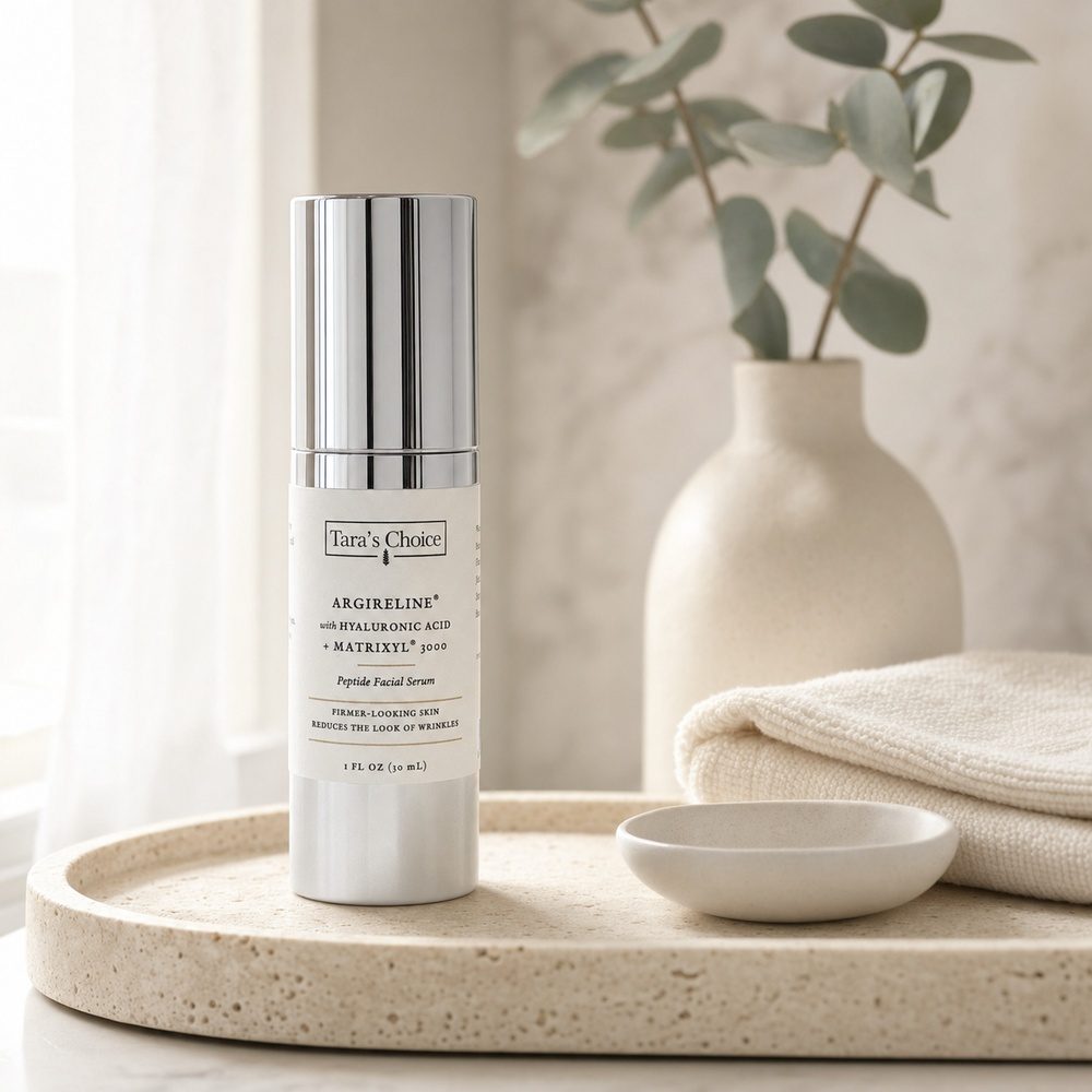 Tara's Choice serum on a bathroom counter